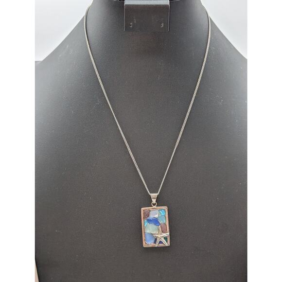 Lita Sea Glass Jewelry 925 Sterling Silver Mosaic Starfish Pendant 20" Necklace - Picture 1 of 8